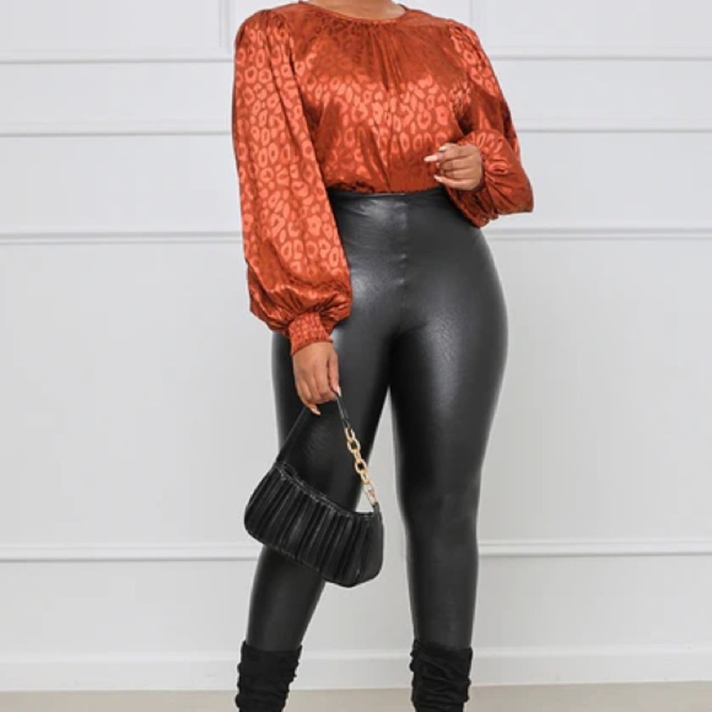Elegant Rust Blouse with Balloon Sleeves